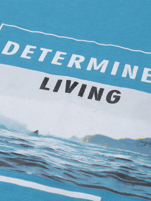 Blue Printed Crew Neck Tshirt