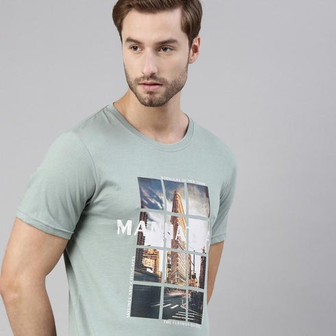 Green Printed Crew Neck Tshirt