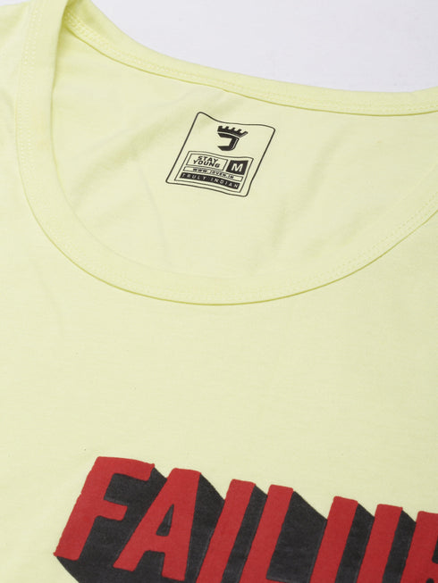 Yellow Printed Crew Neck Tank Top