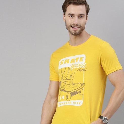 Yellow Printed Crew Neck Tshirt