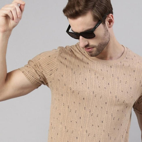 Brown Printed Crew Neck Tshirt