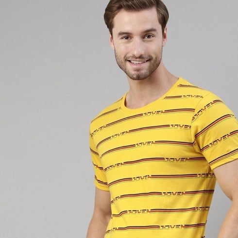 Yellow Printed Crew Neck Tshirt