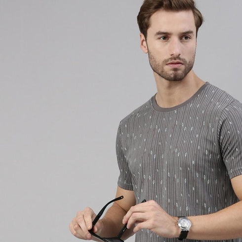Grey Printed Crew Neck Tshirt