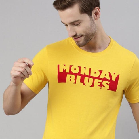 Yellow Printed Crew Neck Tshirt