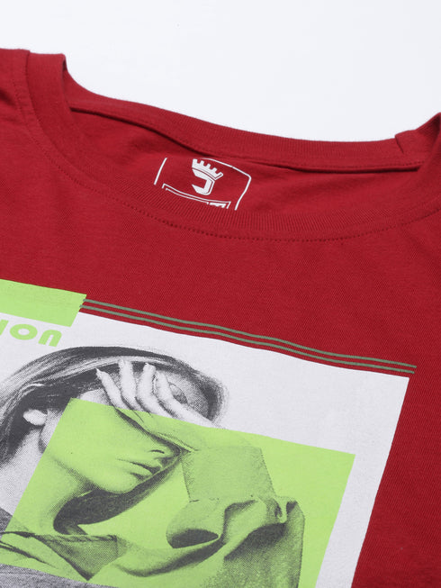 Red Printed Crew Neck Tshirt