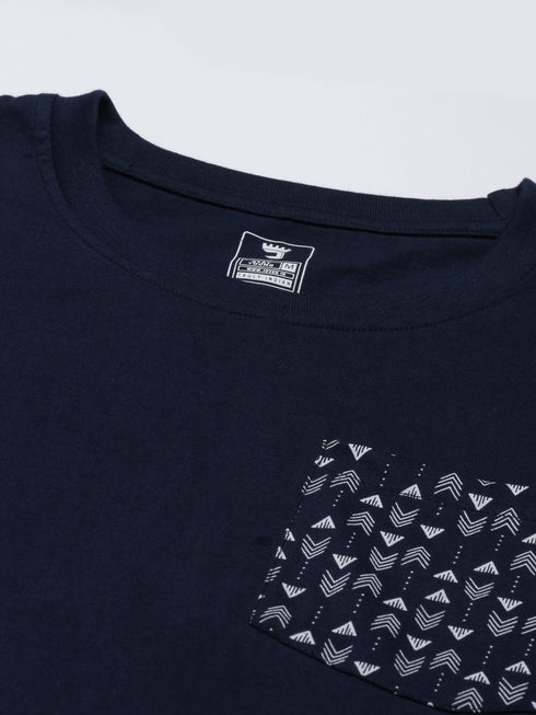 Navy Blue Printed Crew Neck Tshirt