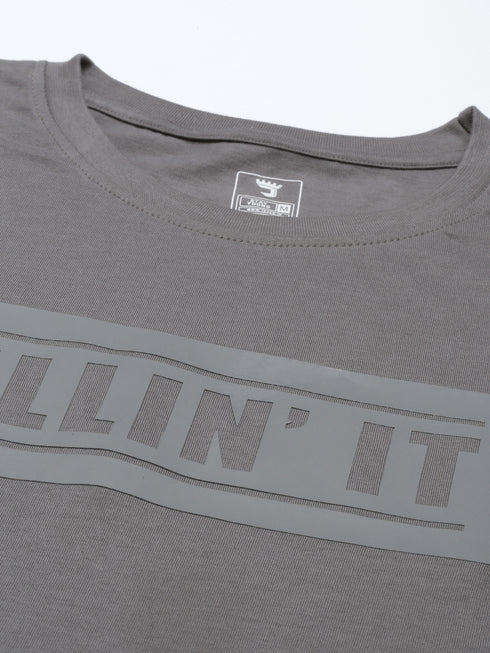 Grey Printed Crew Neck Tshirt