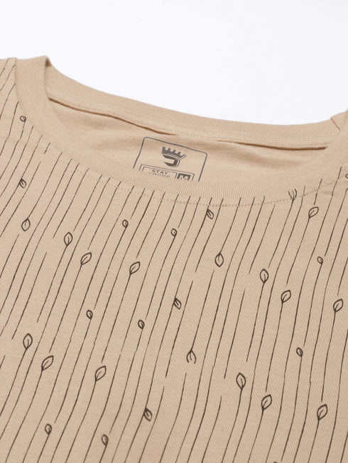 Brown Printed Crew Neck Tshirt