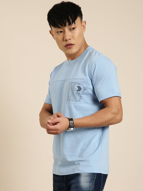 Blue Solid Oversized Crew Neck T-shirt