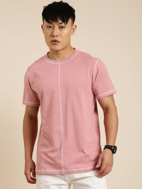 Pink Solid Oversized Crew Neck T-shirt