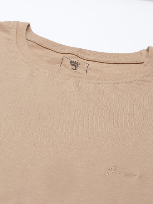 Plain Beige Short-Sleeved T-Shirt.