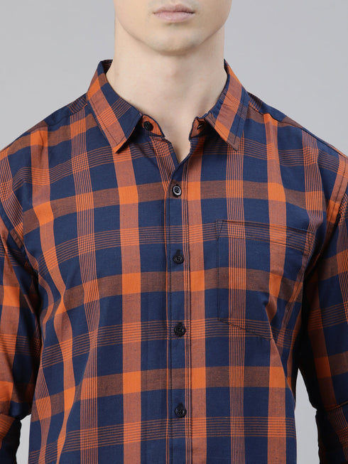 Navy Blue Checks Full Sleeves Shirt