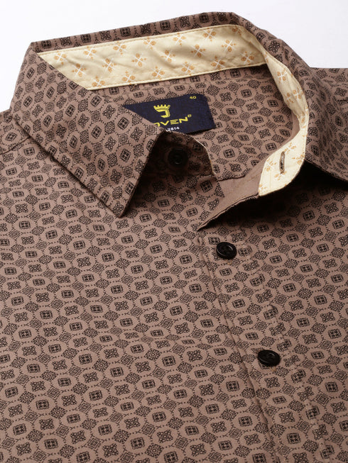 Brown Printed Full Sleeves Shirt