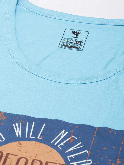 Sky Blue Printed Crew Neck Tank Top