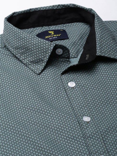 Green Printed Full Sleeves Shirt