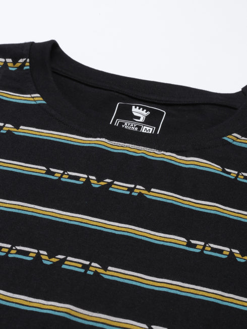 Black Printed Crew Neck Tshirt