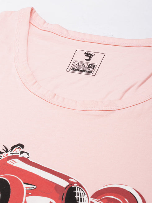 Pink Printed Crew Neck Tank Top