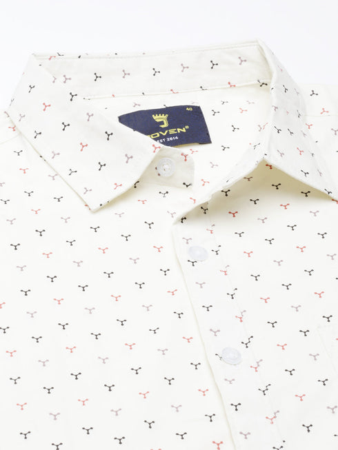 White Printed Full Sleeves Shirt