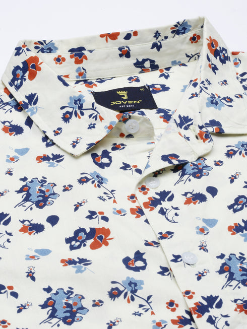 Joven Mens Slim Fit Printed Casual Shirt in Ivory Color