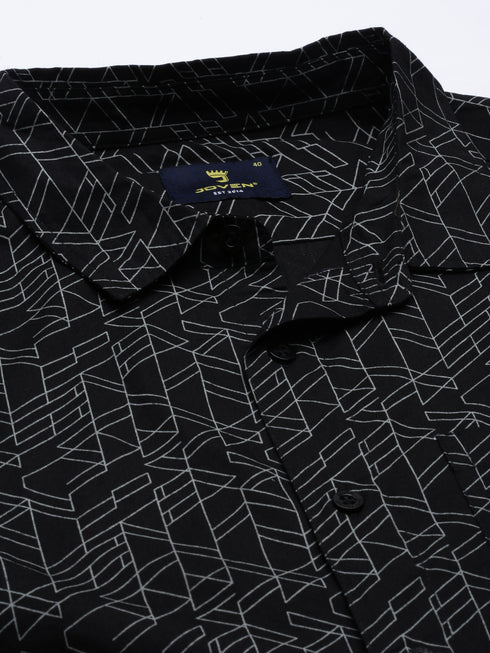 Joven Mens Slim Fit Printed Casual Shirt in Black Color