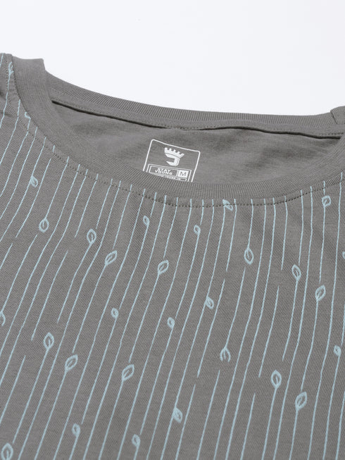 Grey Printed Crew Neck Tshirt