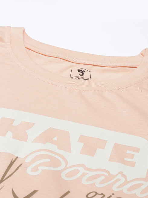 Peach Printed Crew Neck Tshirt