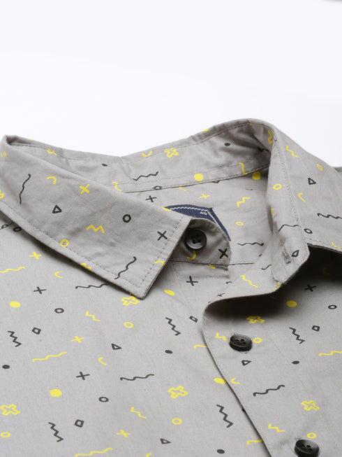 Grey Printed Short Sleeves Shirt