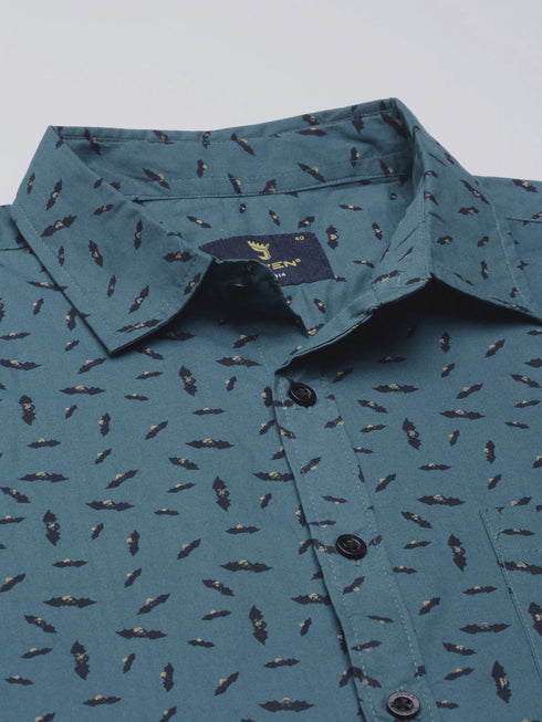 Grey Printed Pure Cotton Full Sleeve Casual Shirt