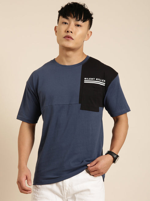 Navy Blue Printed Crew Neck T-shirt