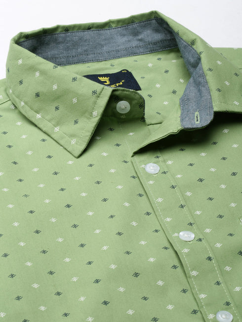 Green Printed Full Sleeves Shirt
