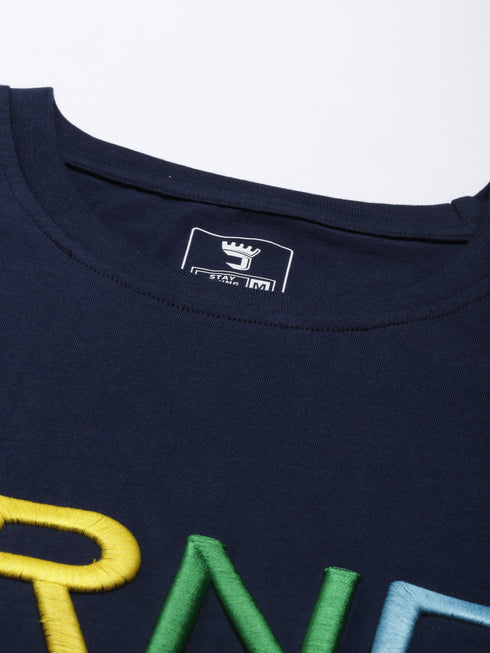 Navy Blue Printed Crew Neck Tshirt