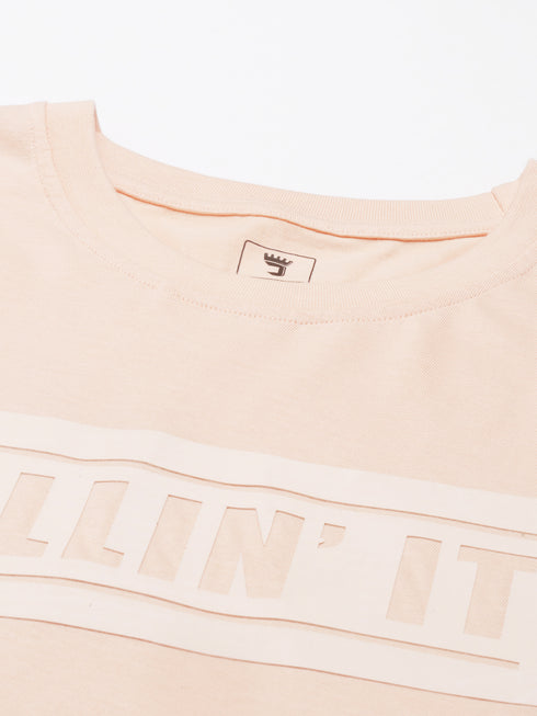 Peach Printed Crew Neck Tshirt