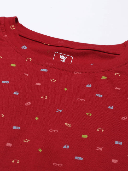 Red Printed Crew Neck Tshirt
