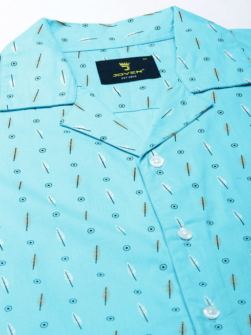 Sea Green Printed Short Sleeves Shirt