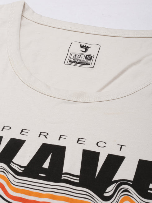 White Printed Crew Neck Tank Top