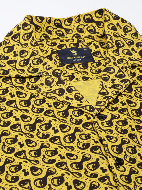 Yellow Printed Short Sleeves Shirt