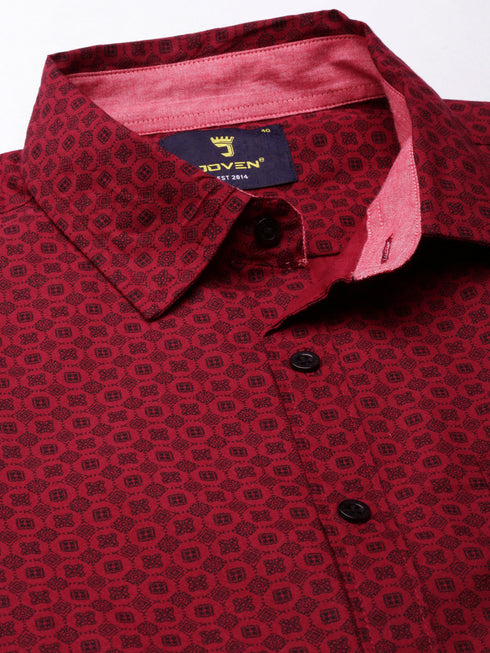 Maroon Printed Full Sleeves Shirt
