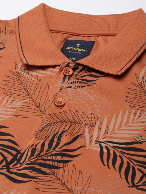 Orange Printed Polo T-shirt