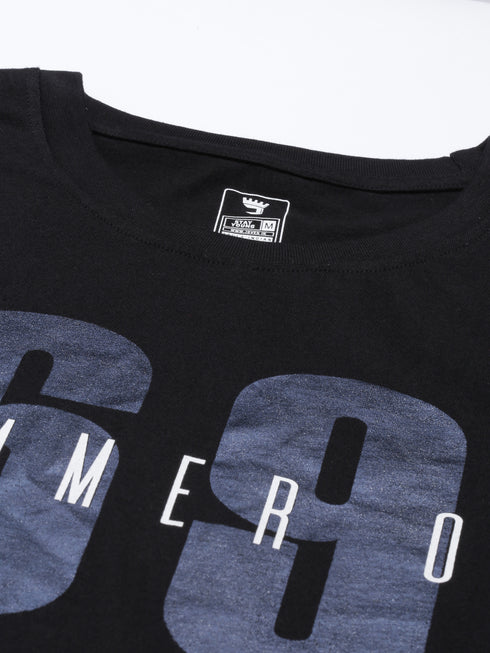 Black Printed Crew Neck Tshirt