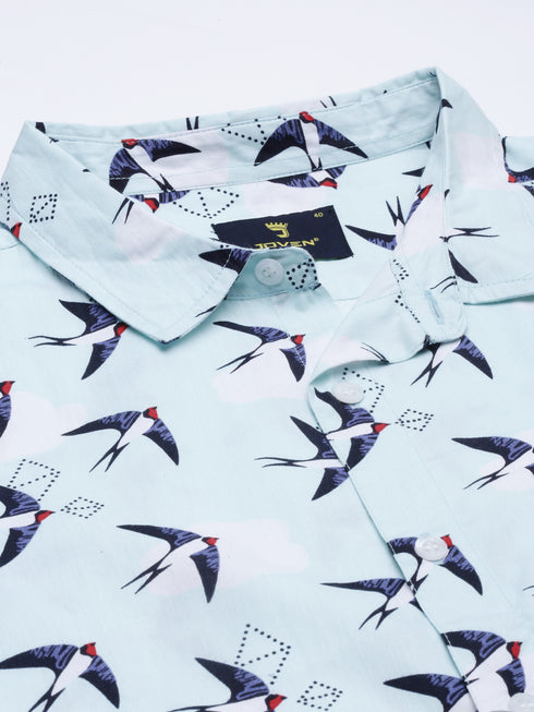 Joven Mens Slim Fit Printed Casual Shirt in Sky Blue Color