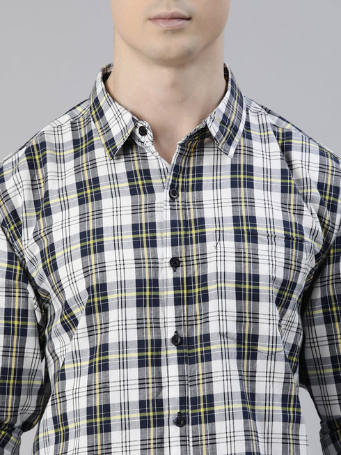 Navy Blue Checks Full Sleeves Shirt