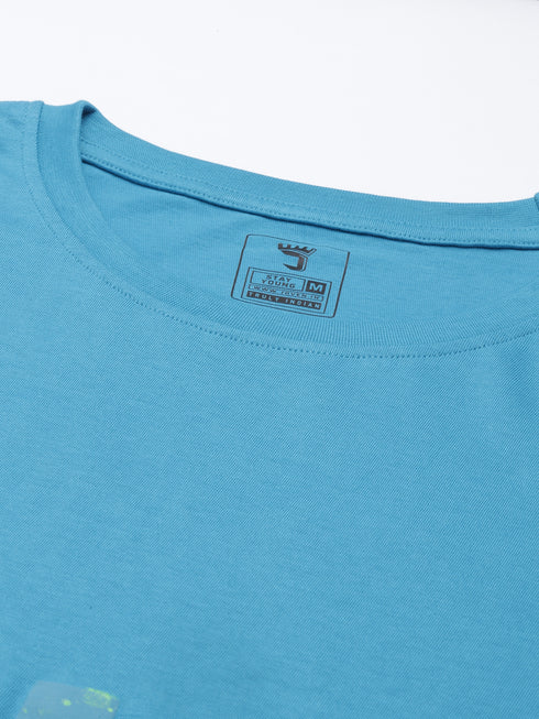 Blue Printed Crew Neck Tshirt