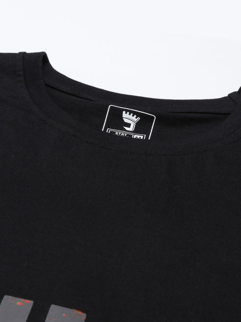 Black Printed Crew Neck Tshirt