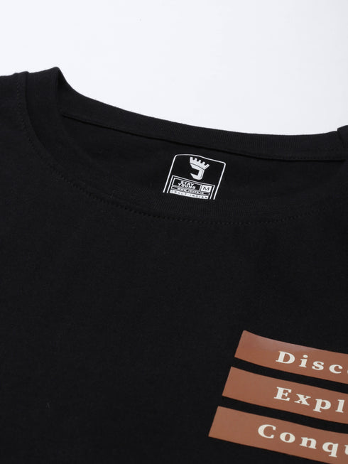 Black Printed Crew Neck Tshirt
