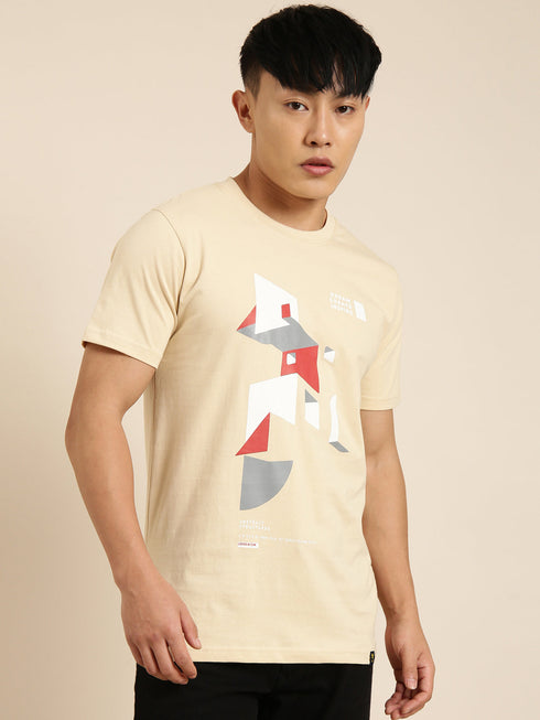 Beige Printed Crew Neck T-shirt