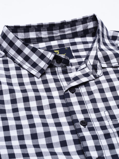 Navy Blue Checks Short Sleeves Shirt