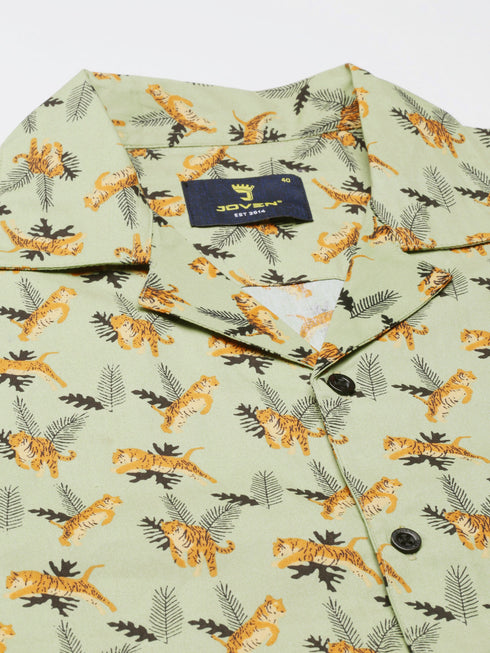 Green Printed Short Sleeves Shirt