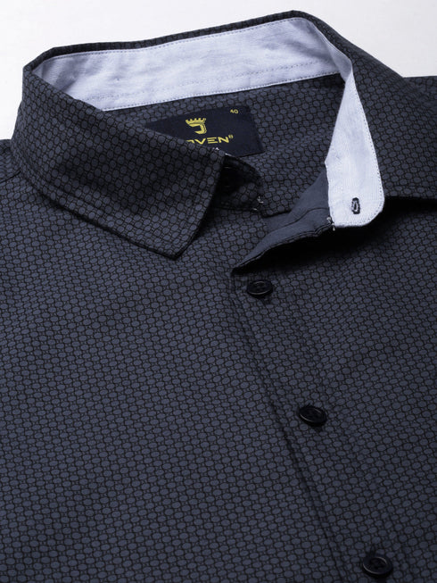 Navy Blue Printed Full Sleeves Shirt