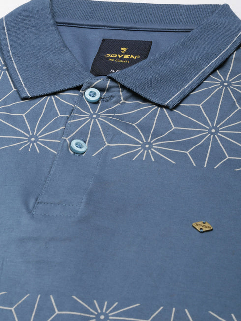 Blue Printed Polo T-shirt