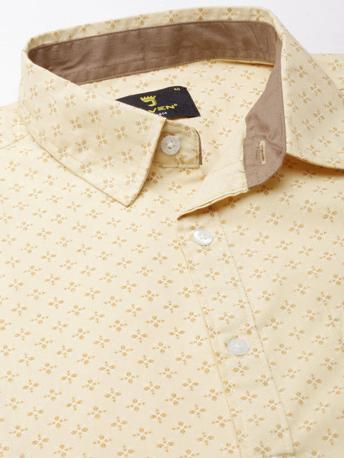 Beige Printed Full Sleeves Shirt